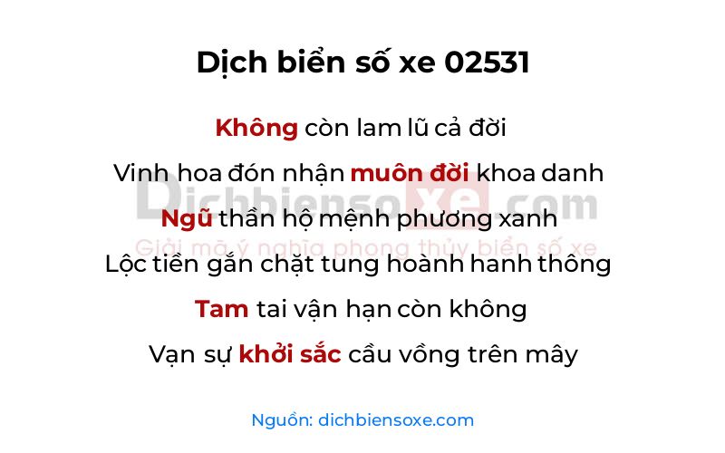 Dịch thơ biển số 02531