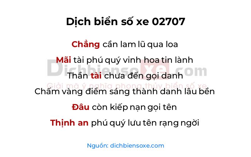 Dịch thơ biển số 02707