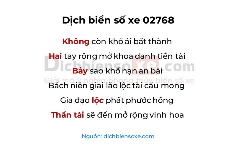 Dịch thơ biển số 02768