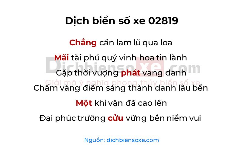 Dịch thơ biển số 02819
