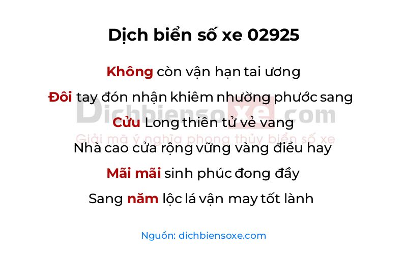 Dịch thơ biển số 02925