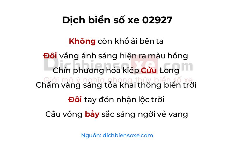 Dịch thơ biển số 02927