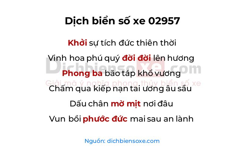 Dịch thơ biển số 02957