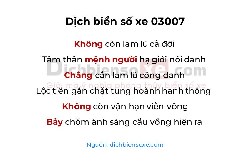 Dịch thơ biển số 03007