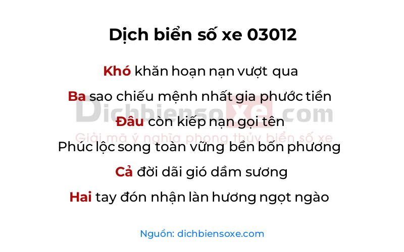 Dịch thơ biển số 03012
