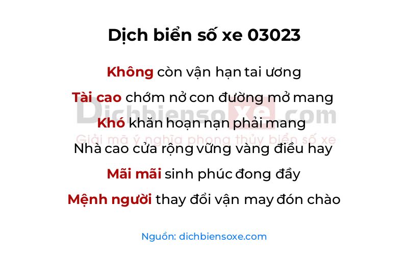 Dịch thơ biển số 03023