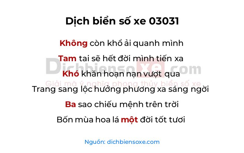 Dịch thơ biển số 03031