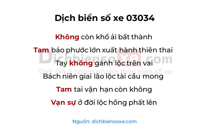 Dịch thơ biển số 03034