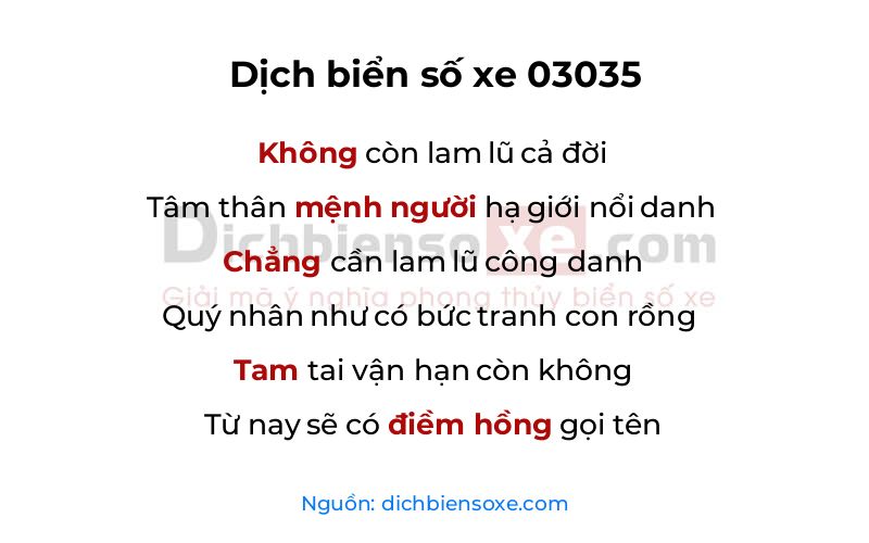 Dịch thơ biển số 03035