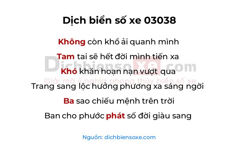 Dịch thơ biển số 03038