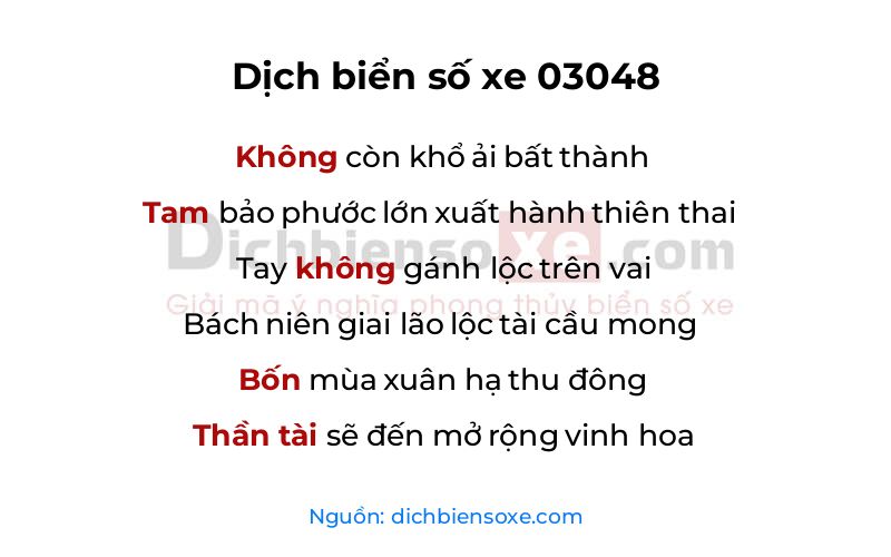 Dịch thơ biển số 03048