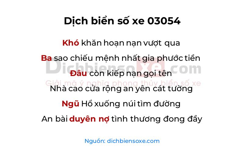 Dịch thơ biển số 03054