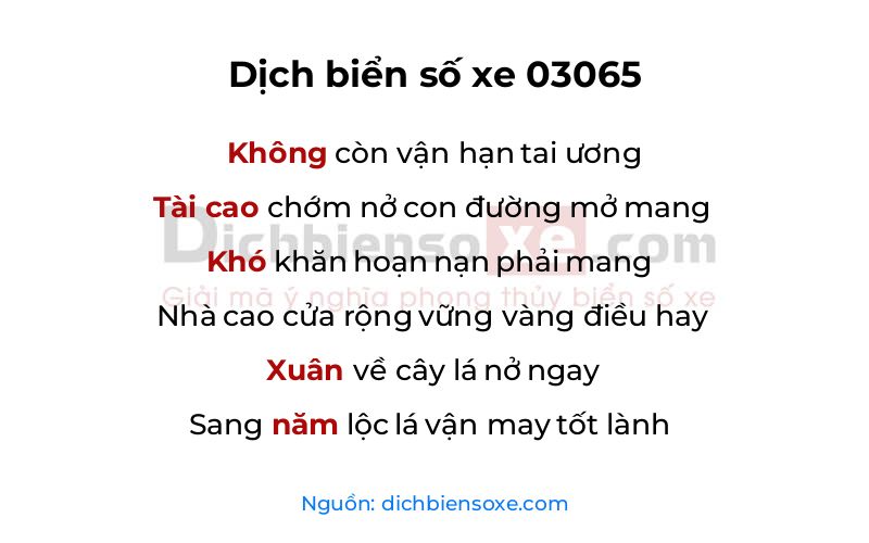 Dịch thơ biển số 03065