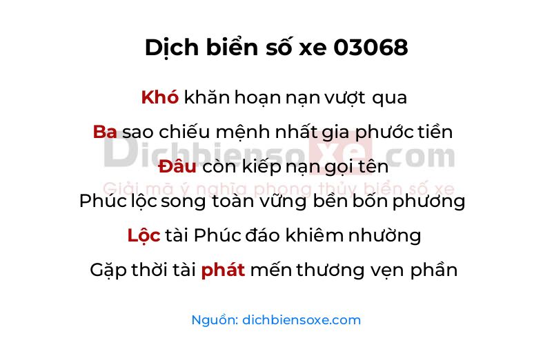 Dịch thơ biển số 03068