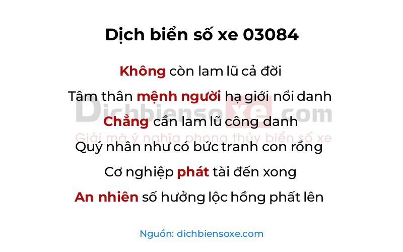 Dịch thơ biển số 03084