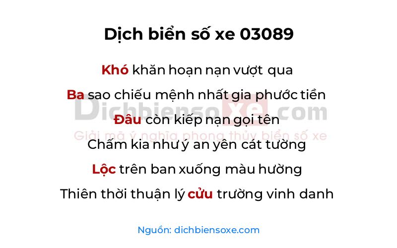 Dịch thơ biển số 03089