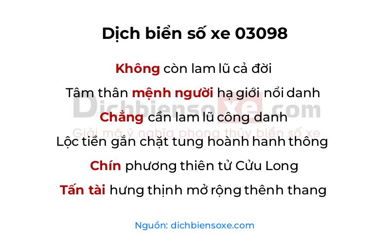 Dịch thơ biển số 03098