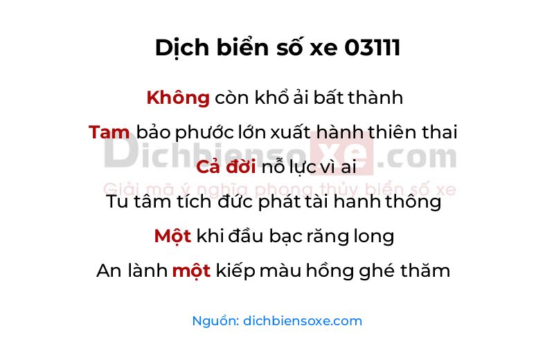 Dịch thơ biển số 03111