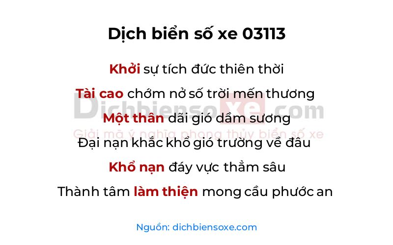 Dịch thơ biển số 03113