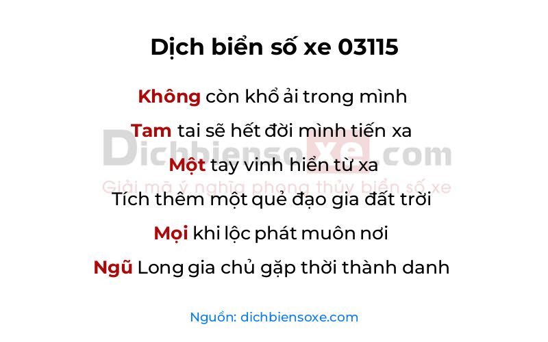 Dịch thơ biển số 03115