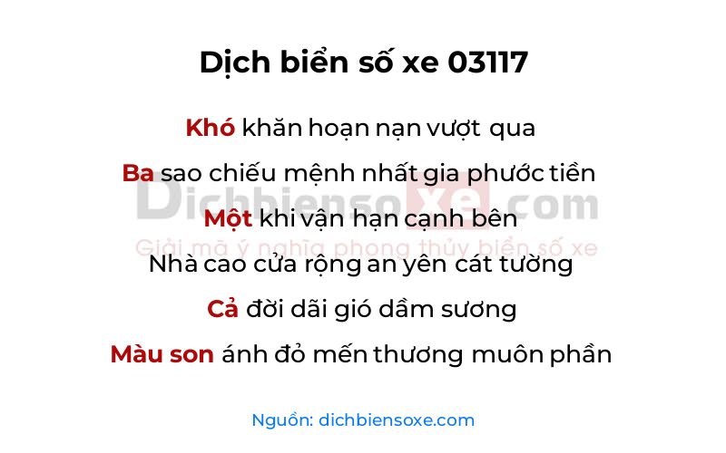 Dịch thơ biển số 03117