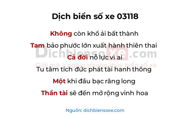 Dịch thơ biển số 03118