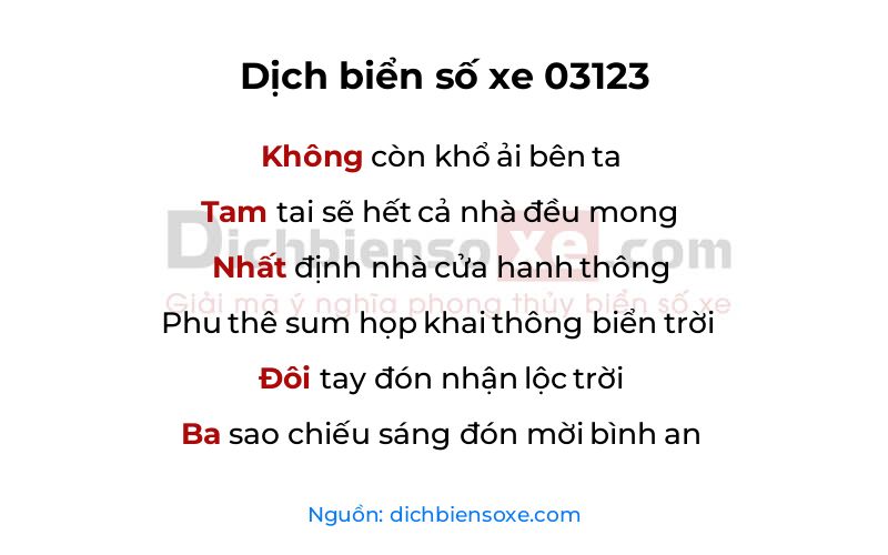 Dịch thơ biển số 03123