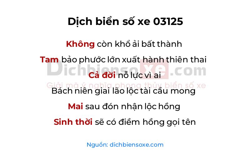 Dịch thơ biển số 03125