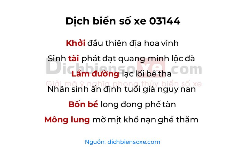 Dịch thơ biển số 03144