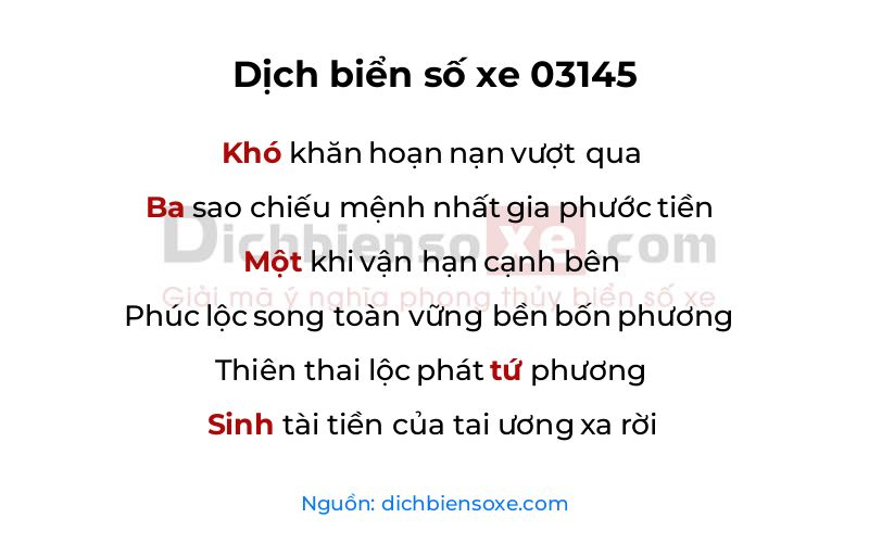 Dịch thơ biển số 03145