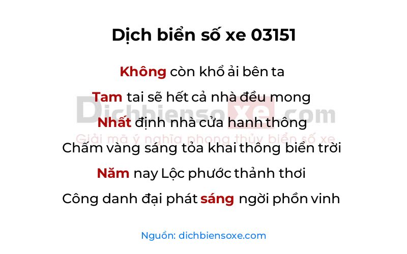 Dịch thơ biển số 03151