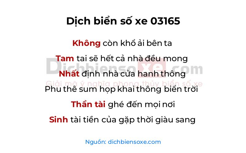 Dịch thơ biển số 03165