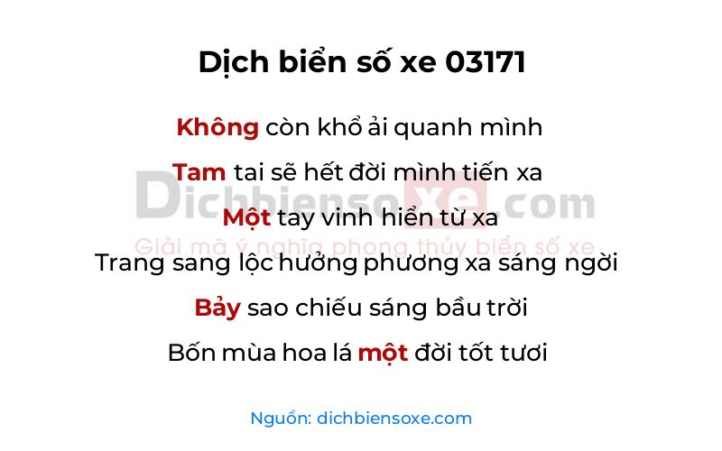 Dịch thơ biển số 03171