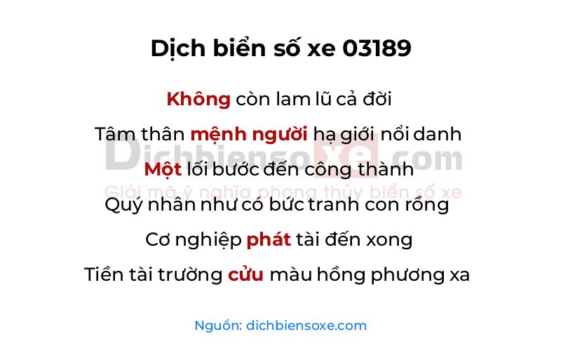 Dịch thơ biển số 03189