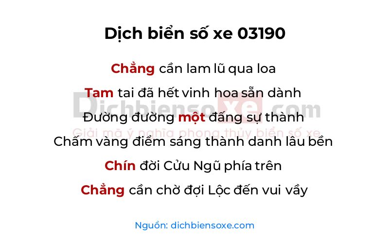 Dịch thơ biển số 03190
