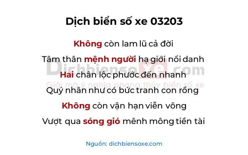 Dịch thơ biển số 03203