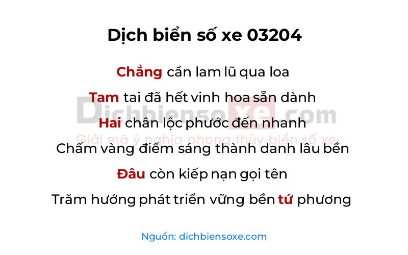 Dịch thơ biển số 03204