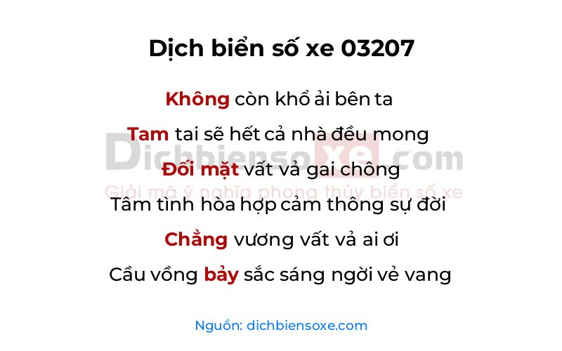 Dịch thơ biển số 03207