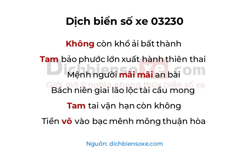 Dịch thơ biển số 03230