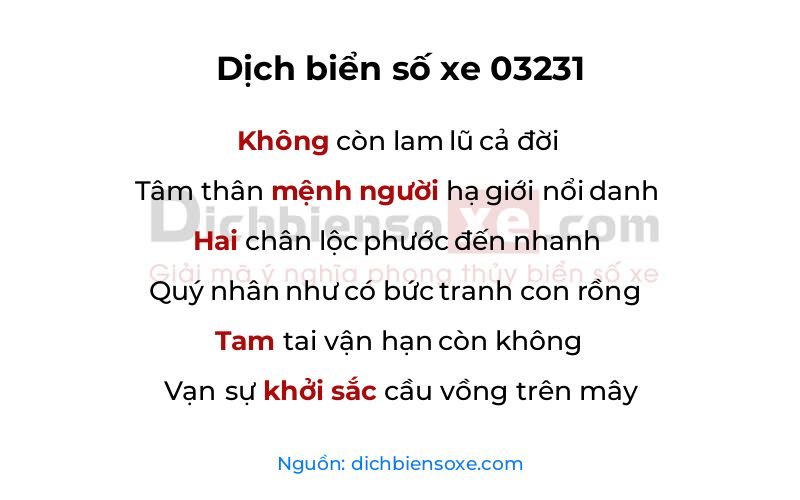 Dịch thơ biển số 03231