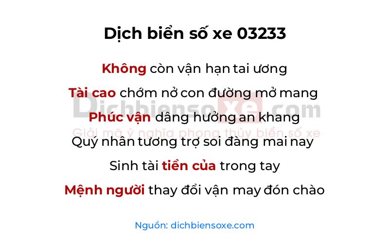 Dịch thơ biển số 03233