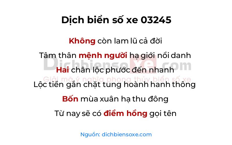 Dịch thơ biển số 03245