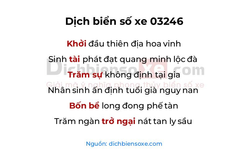 Dịch thơ biển số 03246