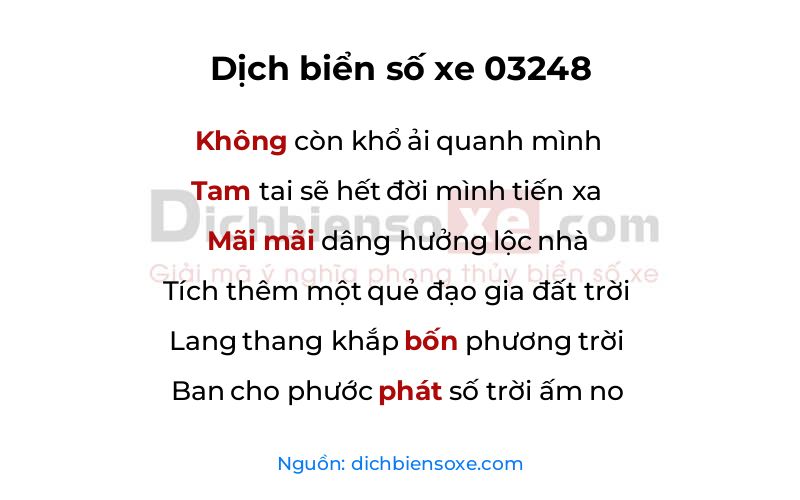 Dịch thơ biển số 03248