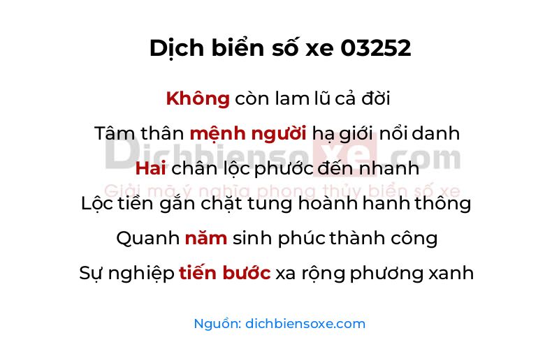 Dịch thơ biển số 03252