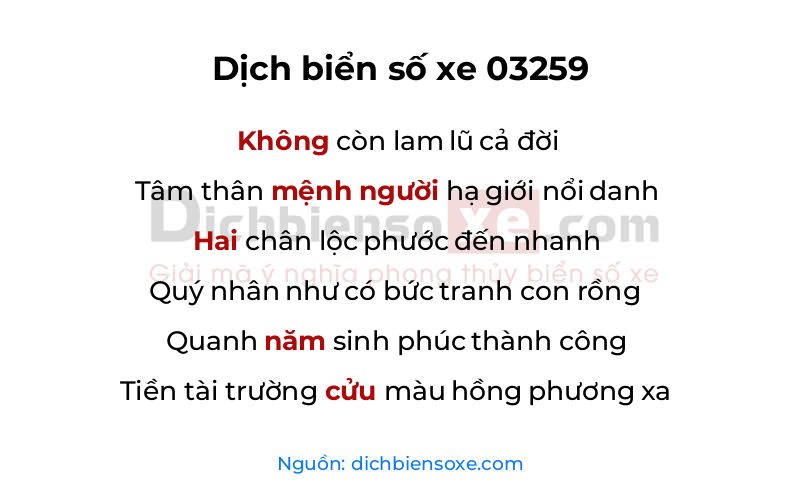 Dịch thơ biển số 03259