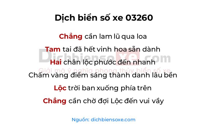 Dịch thơ biển số 03260