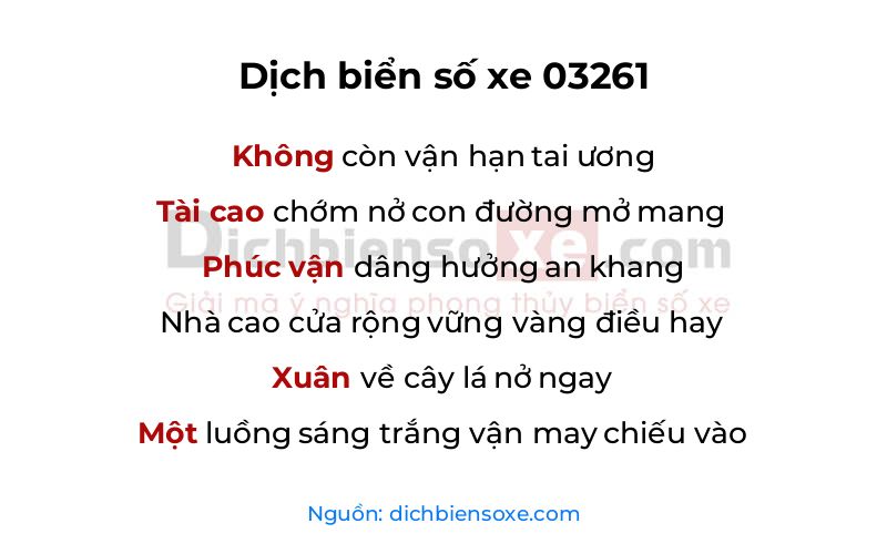 Dịch thơ biển số 03261