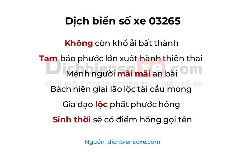Dịch thơ biển số 03265