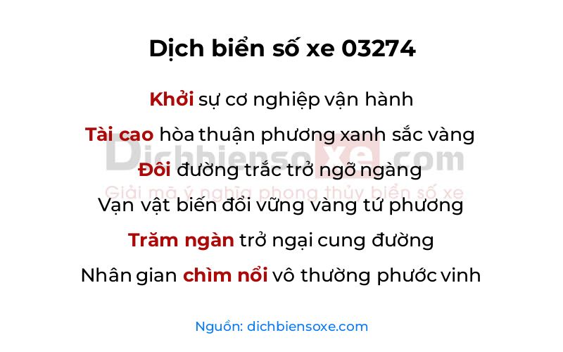 Dịch thơ biển số 03274